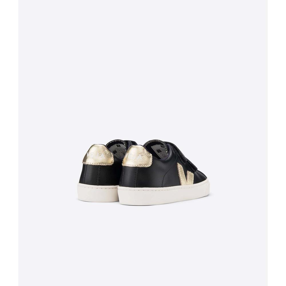 Veja ESPLAR LEATHER Kids' Sneakers Black/Gold | NZ 812UZG